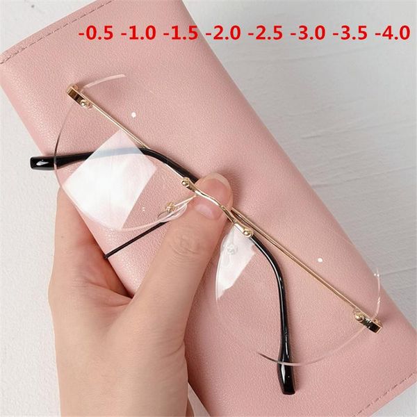 

fashion sunglasses frames blue light blocking rimless finished myopia glasses women men transparent eyeglasses prescription shortsighted eye, Black