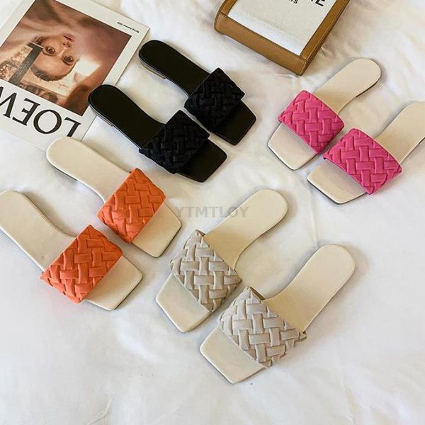 

slippers women summer ladies square toe fashion 2021 flat with ytmtloy indoor house zapatillas casa mujer sapatos femininos, Black