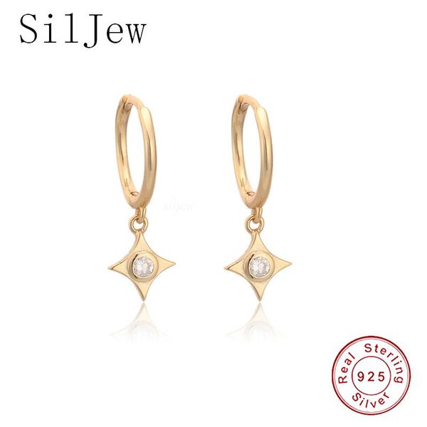 

hoop & huggie siljew 925 sterling silver multi dangle hoops crystal thin huggies with charms loops circle clips earrings jewelry for womens, Golden;silver