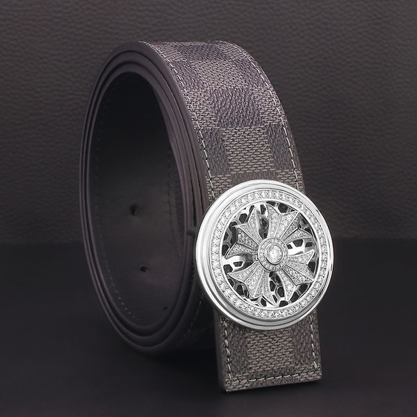 

luxury brand belt stainless steel belt men's leather round buckle fortunes change trend young people's personalized pants, Black;brown