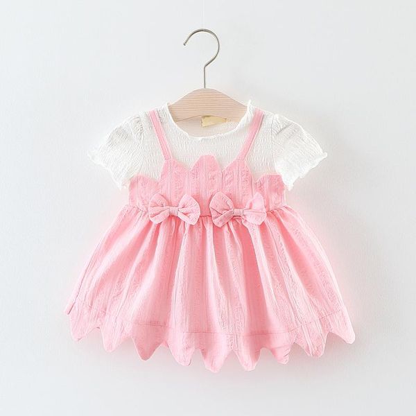 

girl's dresses zsxpmore children dress summer girls baby bow cotton kids clothes cute short sleeve princess, Red;yellow