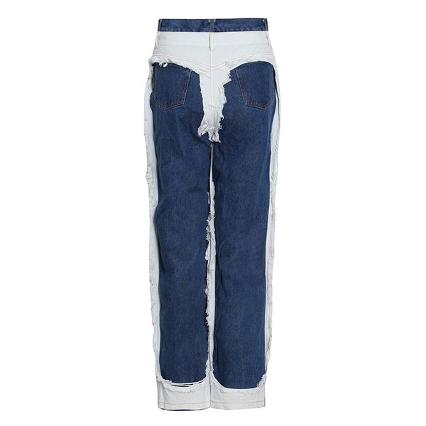 

streetwear patchwork tassel jeans for women high waist straight casual wide leg denim pants female fashion new 2021, Black;white