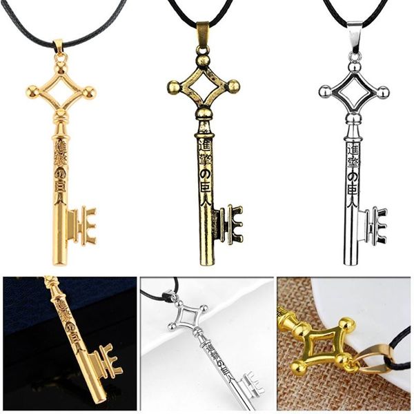 

pendant necklaces fashion vintage retro anime jewelry for men cosplay keychain attack on titan necklace eren key shingeki no kyojin, Silver