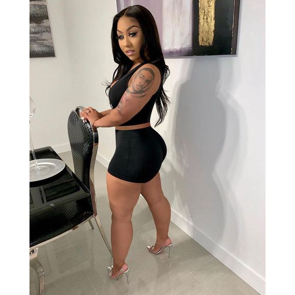 

women's swimwear women clothing summer black two piece set hole sleeveless vest crop shorts sets night club outfit streetwear whole, White;black
