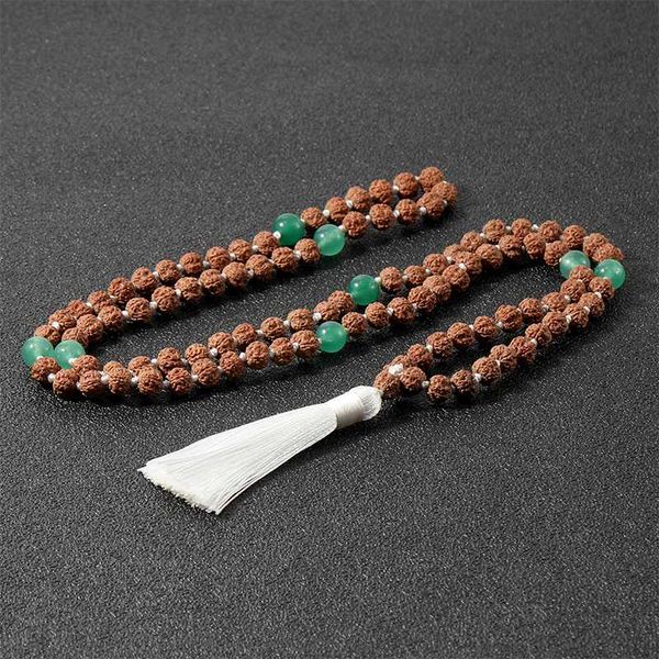 

pendant necklaces 108japamala rudraksha mala beads knotted necklace meditation yoga blessing jewelry men and women charm fashion tassel, Silver