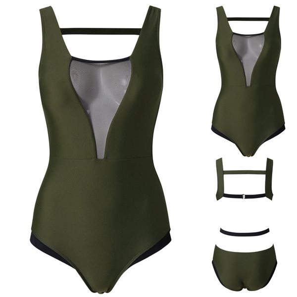 

new swim suit for women one piece swimwear 2021 plus size swimsuit army green cover up color tight bikini backless cartoon, White;black