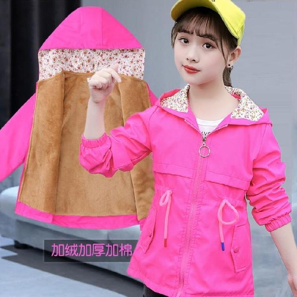 

coat children girls winter coats long sleeve girl's warm baby jacket outerwear plush windbreaker, Blue;gray