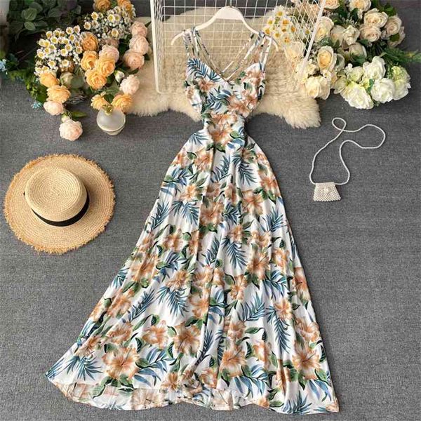 

beach women's seaside holiday ins backless cross printed dress lady fashion elegant vestidos l530 210527, Black;gray