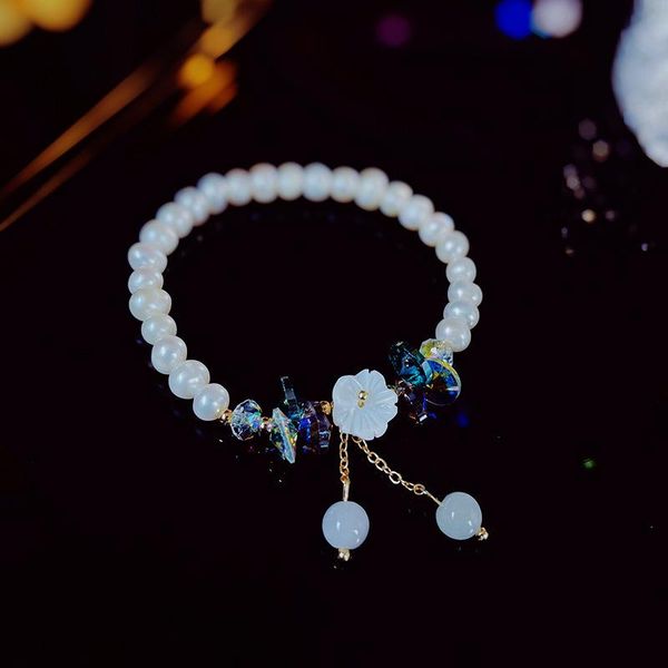 

charm bracelets lovoacc elegant natural freshwater beaded for women ladies white color shell flower accessories, Golden;silver