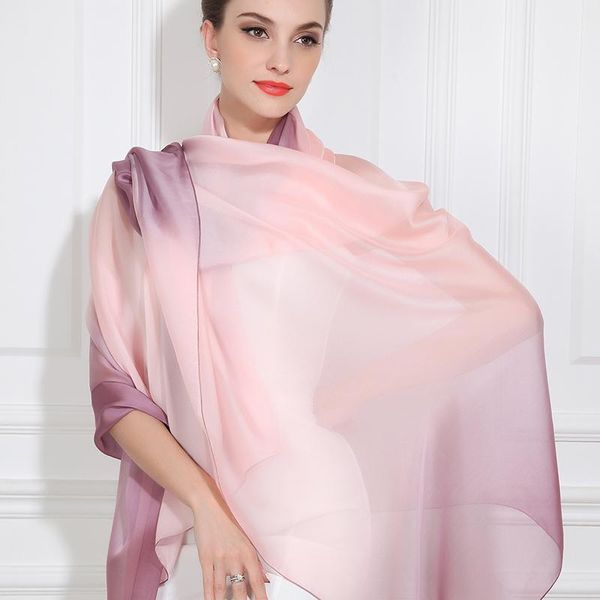 

shanghai silk impression 100% mulberry silk scarves long gradient qiu dong joker scarf shawl female gift boxes, Blue;gray