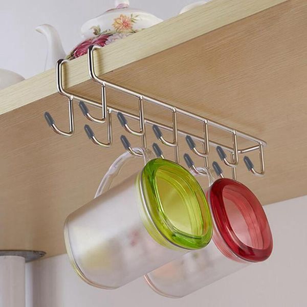 

2pcs stainless steel hooks hanger under shelf wine glass holder mug cup storage rack cupboard hanging hook & rails