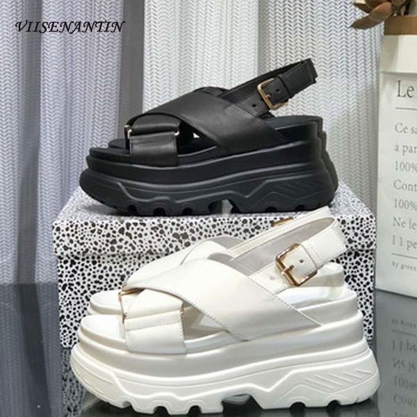 

dress shoes open-toe platform sandals fashion leather thick-soled low-one-word buckle back straps old, Black