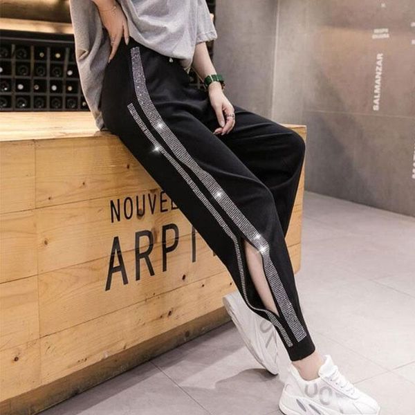 

women's pants & capris european heavy work drilling high waist casual women loose summer 2021 pant elastic black trousers 164, Black;white