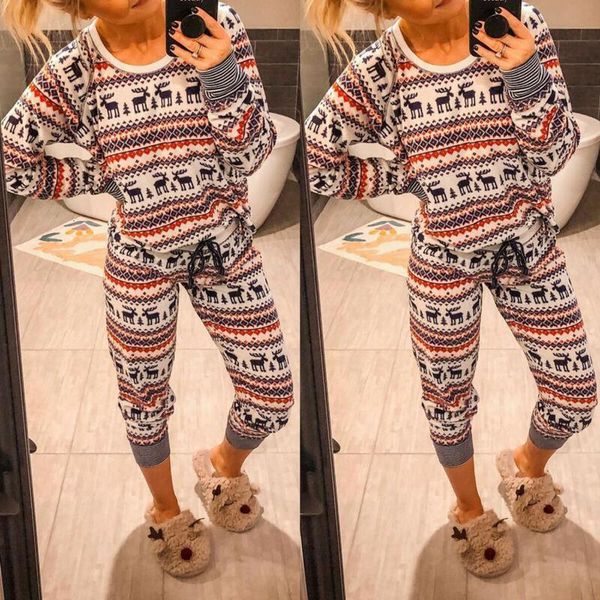 

2019 womens christmas reindeer pajamas set womensleepwear nightwear gift, Black;red