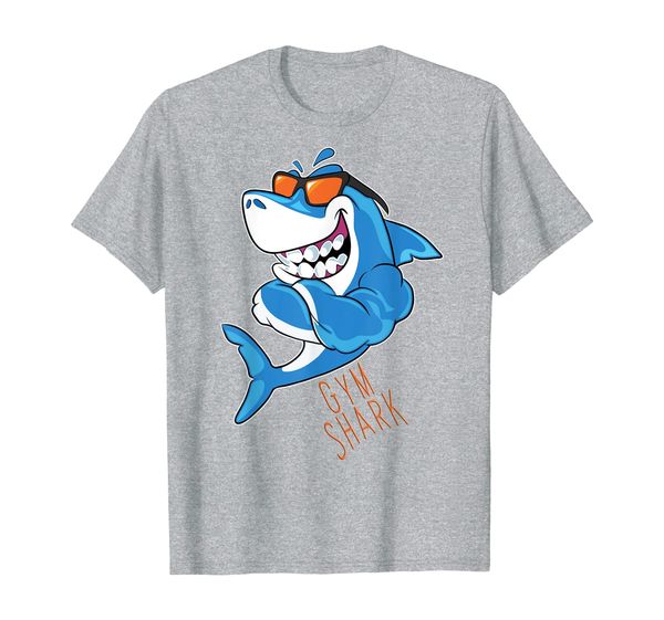 

gym shark muscles getting fit exercise sea animal t-shirt, White;black