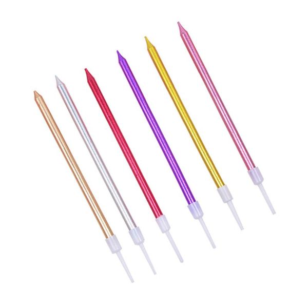 

12pcs metal plated pencil candle decorative birthday cake er cake candle for party ornament assorted color