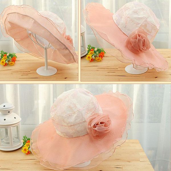 

outdoor hats women summer sun hat sunproof large-brim foldable beach cap with lace flowers hv99, Black;white