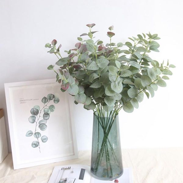 

artificial leaves branches simulation plant eucalyptus large bouquet plastic home decoration green single fake money grass