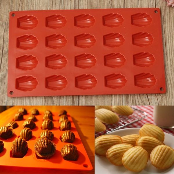 20 cavidades diy cookies bakeware gadgets mini madeleine shell bolo panela de silicone molde de chocolate molde de cozimento utensílios 210225