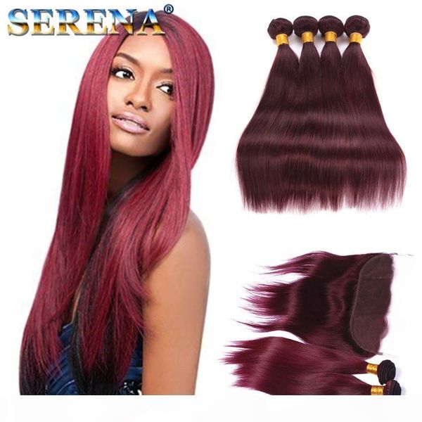 

wine red 99j straight hair bundles with lace frontal closure brazilian burgundy virgin human hair weaves with 13x4 full lace frontal, Black;brown