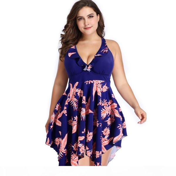 

2019 new plus size swimwear 6xl tankini set women swimwear two piece print halter swimsuit swimming dress high waist bikinis bathing suit, White;black