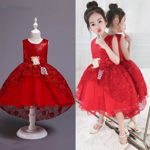 

girls dress toddler vestidos kids dresses for girls evening party dress flower wedding princess dresses children clothing, Red;yellow