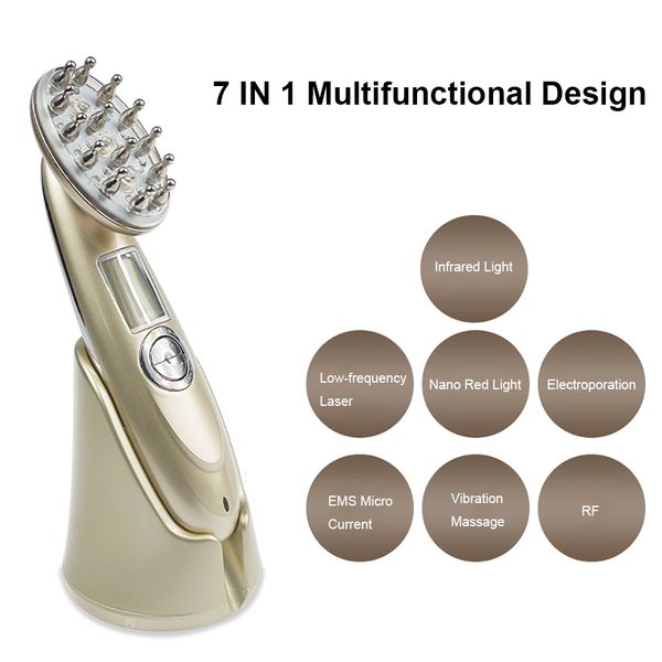 

electric rf laser hair growth comb brush anti hair loss handheld comb infrared rf nano ems vibration massage scalp vibration perfections