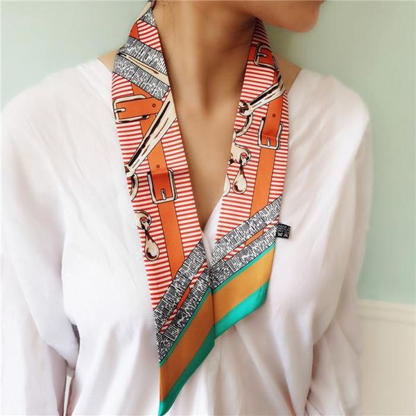 

2022 new fashion silk handbag bag scarf headbands women silk scraves 100% grade silk bag scarf hair bands8855, Blue;gray
