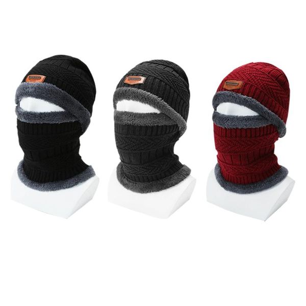 

outdoor hats 2pcs/pair ski cap & scarf set warm winter men women knitted skullies beanies, Black;white