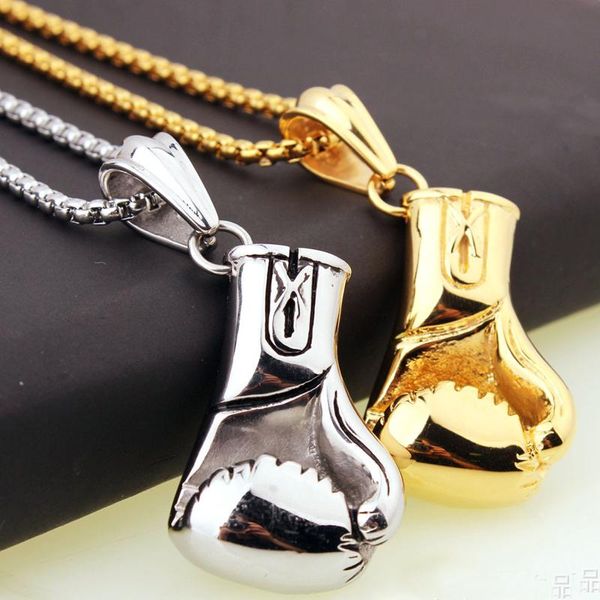 

pendant necklaces fashion sport fitness jewelry stainless steel boxing glove necklace chic men hiphop chain cool male jewellery, Silver