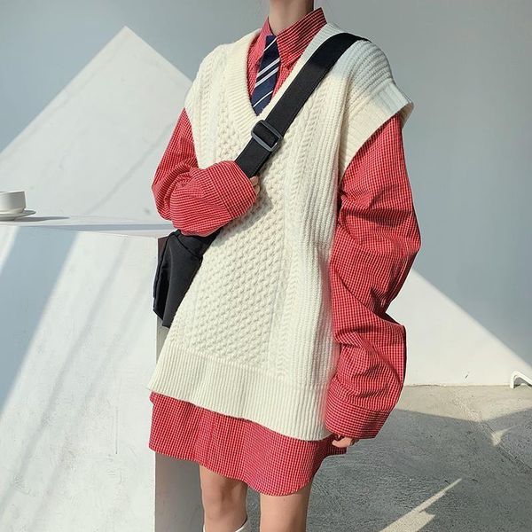 

high street shirt and knitted sweater vest clothes sets 2 piece set women young 2021 tiktok clothes loose two pieces set, Gray