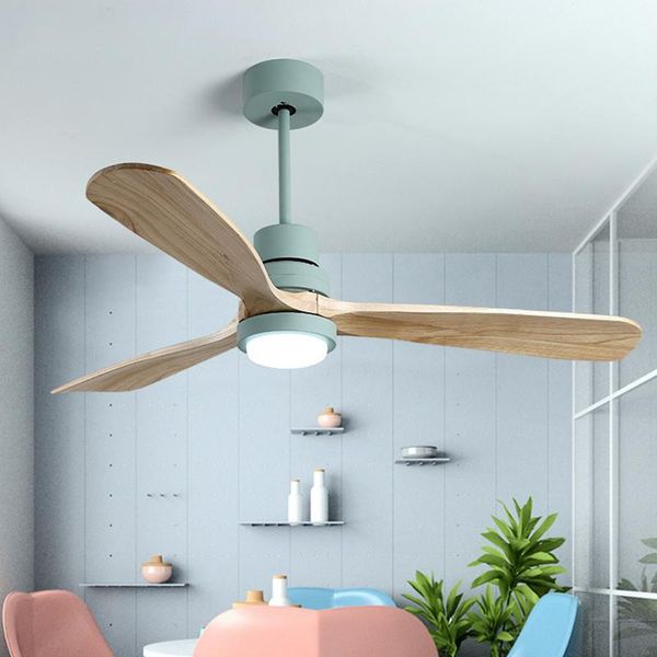 

nordic macaron led ceiling fan light modern three color change living room dinner bar wooden fan lamp with remote control