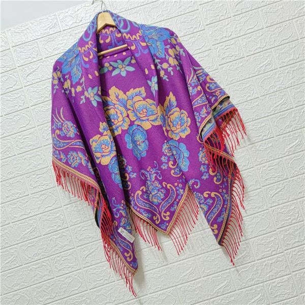 

scarves ethnic style embroidery lady scarf square tassels women neckerchief cashmere material keep warm muffler bandana, Blue;gray