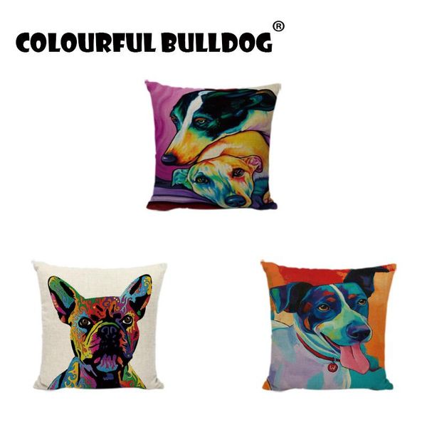 

cushion/decorative pillow cartoon watercolor dog cushions cotton linen square home decor bedroom kids room gaming chair car seat 17inch case