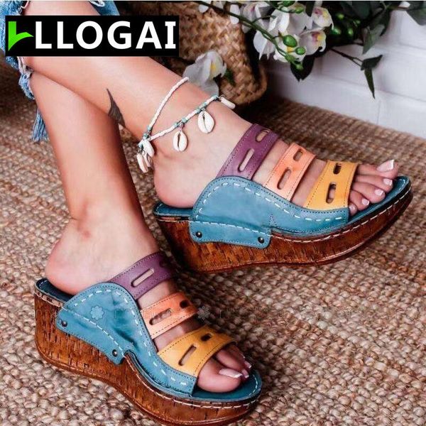 

slippers women roman platform wedge beach ladies sandals thick bottom retro female zapatos size plus 43, Black