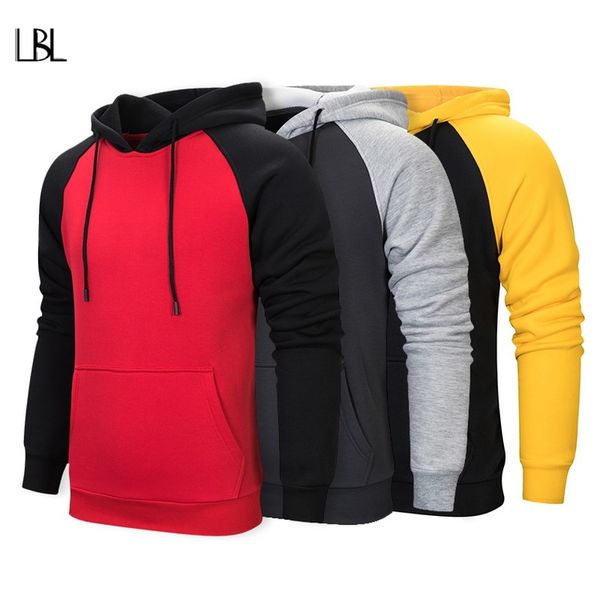 

casual hoodies men fashion hooded sweatshirt slim long sleeve patchwork men's streetwear fitness hombre kg-503, Black