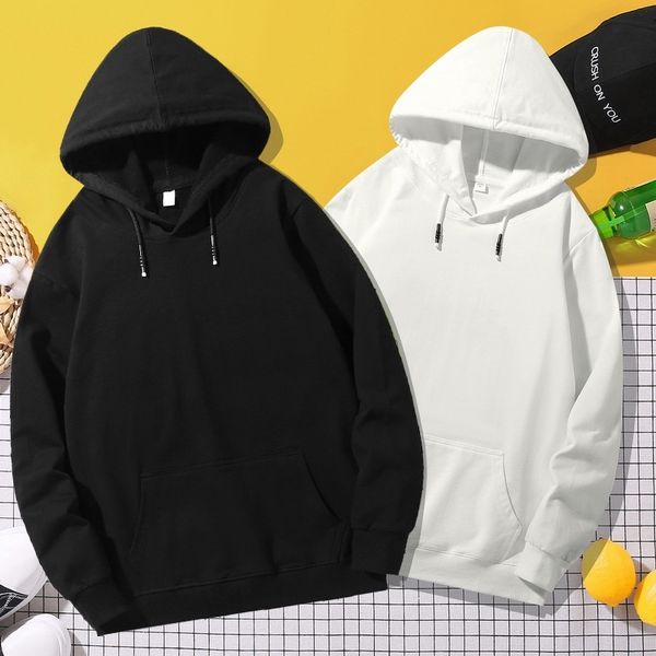 

new monochrome men's pullover hooded loose sweater in autumn and winter of 2021, Black