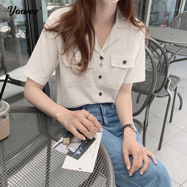 

women's blouses & shirts 2021 arrivals solid sunscreen summer shirt for ladies v-neck short sleeve female fashion sweet, White