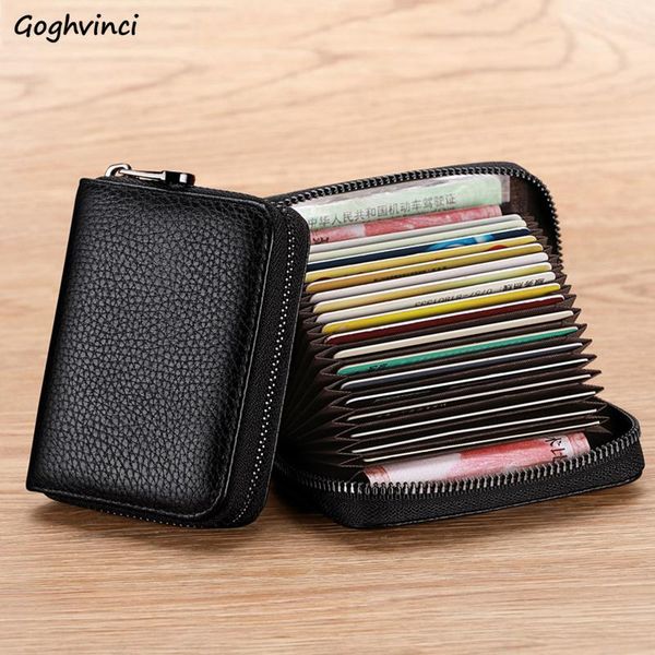 

card holders zipper id women simple mini business pu leather small money bag storage pouch purse couples large capacity, Brown;gray