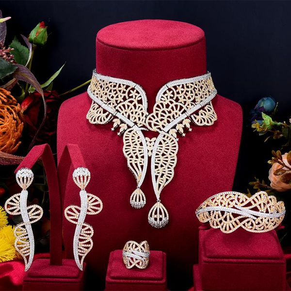 

earrings & necklace jimbora luxury nigerian dubai 4pcs jewelry sets for women cubic zircon lady wedding bridal 2021, Silver
