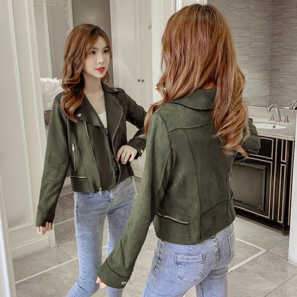

women's jackets faux suede jacket women casual loose motorcycle female streetwear slim coat korean chic autumn, Black;brown
