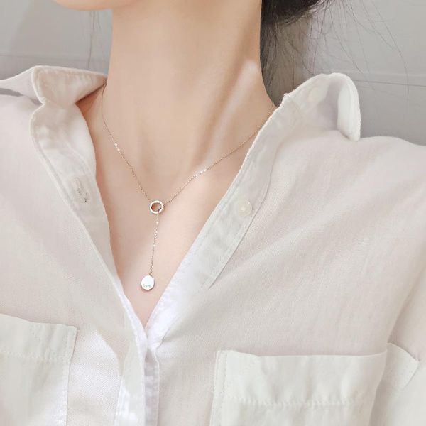 

chains ihues 925 sterling silver temperament round circle long chain necklace love disc charm for women jewelry