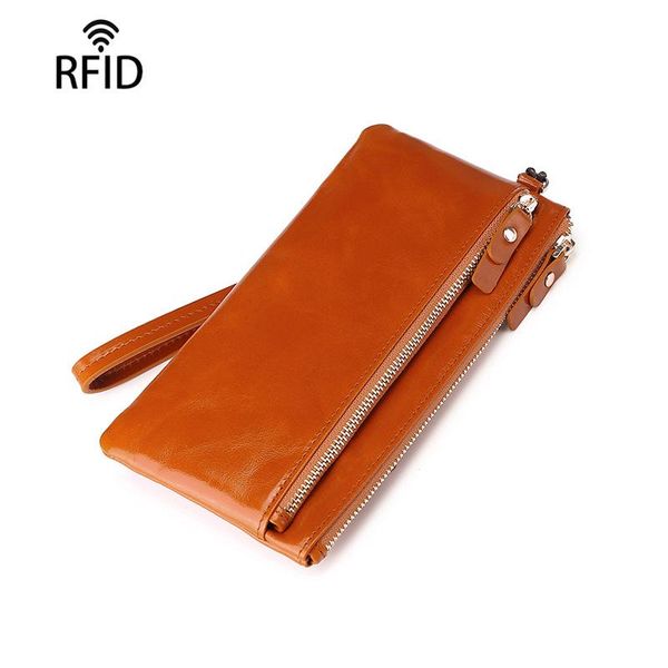 

wallets lady wallet oil wax leather retro long bag large capacity clutch mobile phone, Red;black