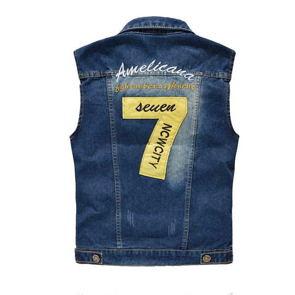 

denim jeans vest men letter embroidery male jeans waistcoat tank cowboy male ripped jacket denim vest sleeveless mj-k, Black;brown