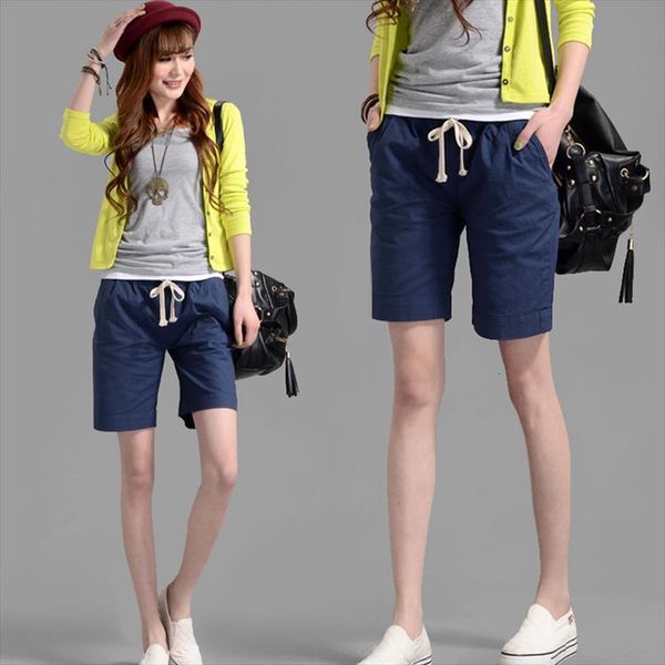 

summer fashion casual linen women shorts elastic waist with pockets, White;black