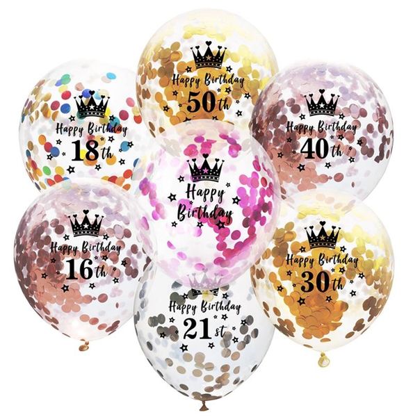 

party decoration 10pcs birthday balloons 12inch transparent confetti crown latex balloon 16 18 30 40 50 60th decorations globos
