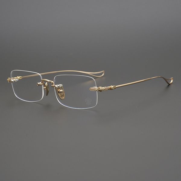 

wang yibo's same pure titanium frameless elegant square cross flower men's and women's leisure art glasses frame, White;black