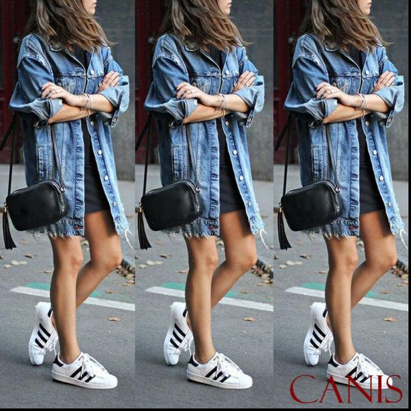 

autumn winter women hole denim jacket 2021 harajuku boyfriend wind jean jacket loose long sleeve female coats large size female, Black;brown