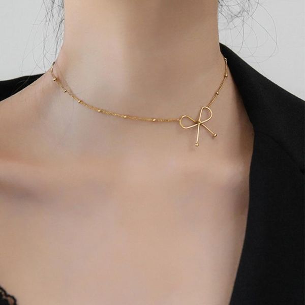 

pendant necklaces 2021 individuality fashion gold bow necklace titanium steel jewelry choker woman gift never fade hypoallergeni, Silver