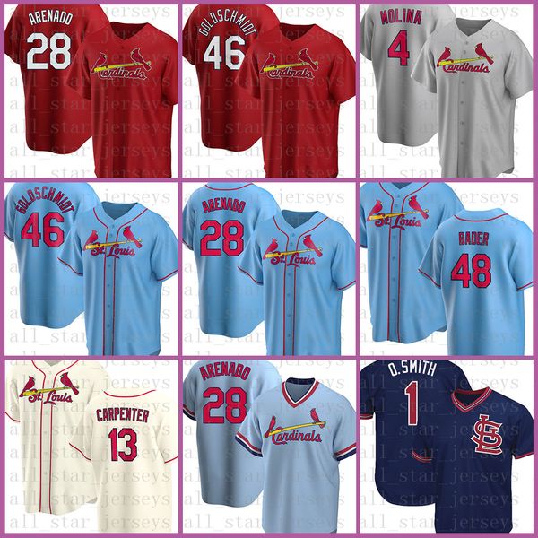 

28 nolan arenado st. baseball jersey louis custom cardinal 46 paul goldschmidt 4 yadier molina 13 matt carpenter 1 ozzie smith bader orange, Blue;black